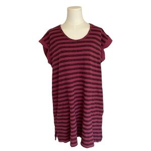 FREE PEOPLE Tunic Top Shirt Short Dress Sweatshirt Burgundy Stripe Size Medium M
